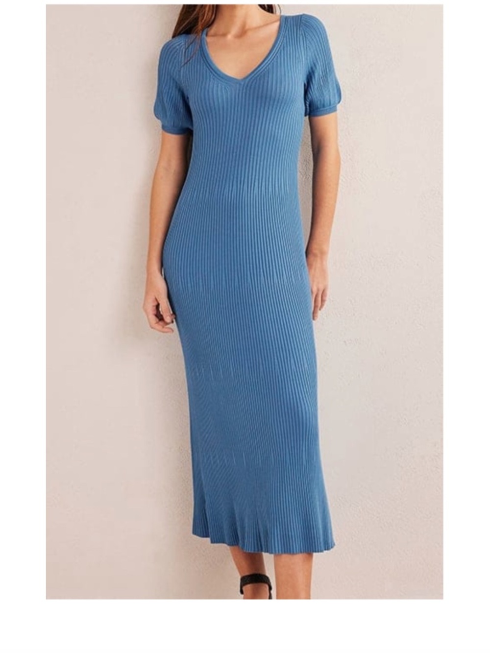 Boden Angled Empire Knitted Midi Dress Porcelain Blue Size 12P